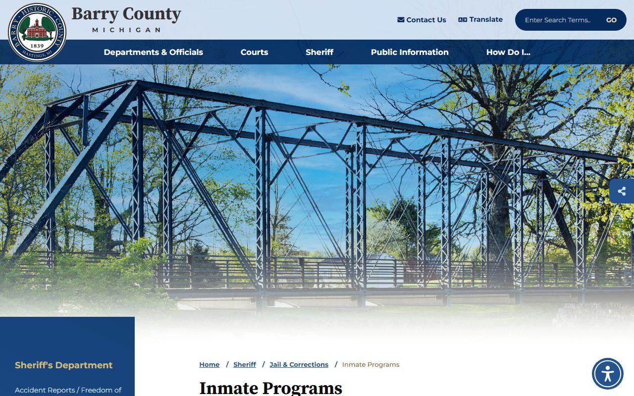 Barry County Jail inmate programs and custody services